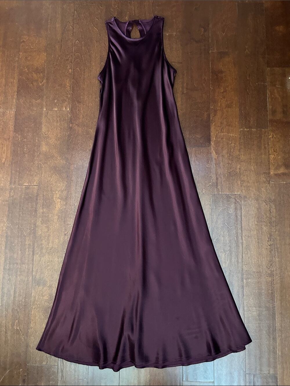 Vintage XOXO Satin Maxi Dress in the Coolest Plum Color, Size 11